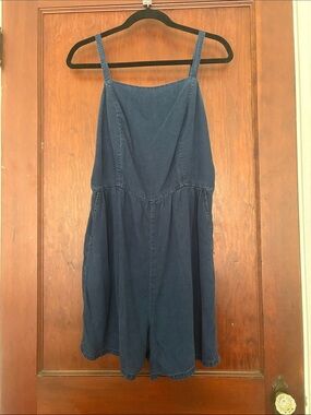 Women’s Blue Denim Shorts Romper with Pockets